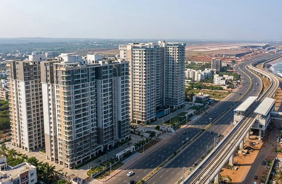 Modern Residential Apartments Along Vizag Coastal Highway with Metro Connectivity, Reflecting Infrastructure Driving Property Appreciation