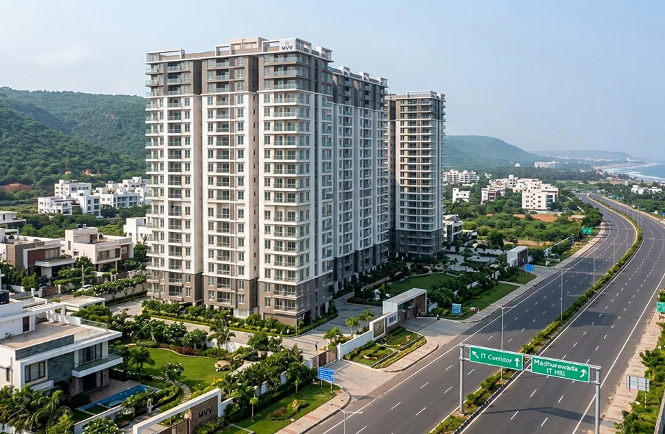 MVV Residential Towers in Madhurawada IT Corridor, Showcasing Modern Architecture and Real Estate Growth in Visakhapatnam