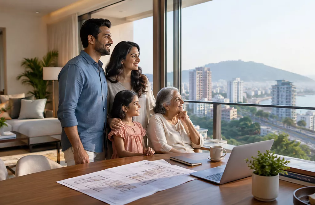 Family Reviewing 2 BHK Flats for Sale in Siripuram.