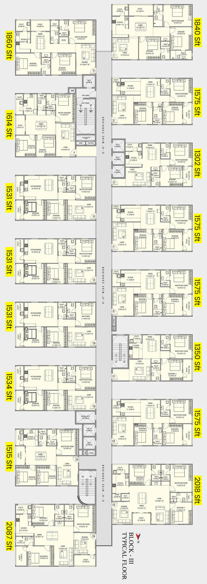 Block III Typical Floor Plan | MVV Green Field